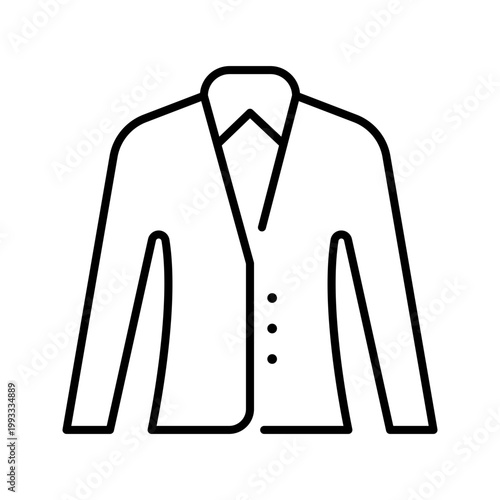 Suit jacket icon. Fashion and formal wear line symbol. Black and white.
