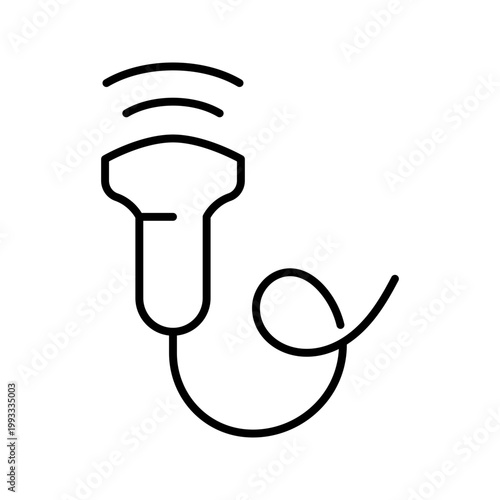 Ultrasound probe icon. Healthcare and diagnostic imaging line symbol. Black and white.