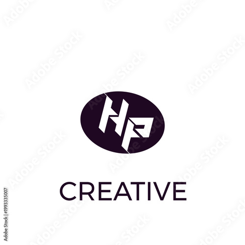 Vector Illustration of HP Initial Logo Template Framed by Oval Shaped Object.