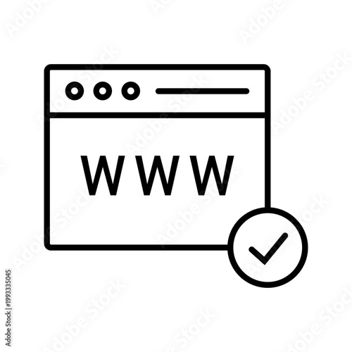 Website verification icon. Business and website verification line symbol. Black and white.