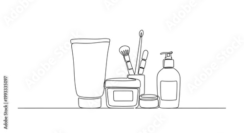 Minimalist Line Art Cosmetics and Skincare Products, Beauty Routine Essentials