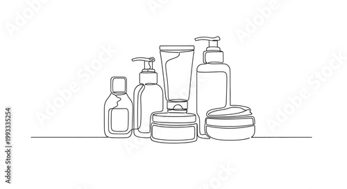 Cosmetic Bottles and Jars Line Art Illustration