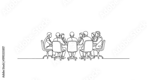 Business meeting, group of people sitting around a conference table, brainstorming, teamwork, discussion