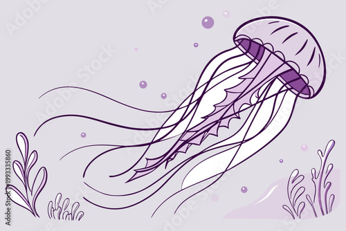 Hand Drawn Jellyfish Illustration Marine Life Ocean Creature Line Art Vector Design