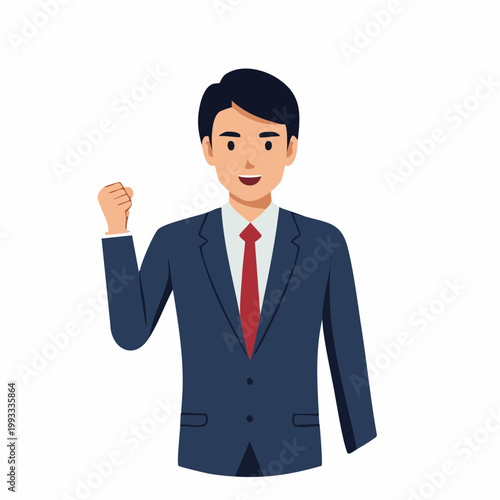 ガッツポーズをするビジネスマンのフラットイラスト