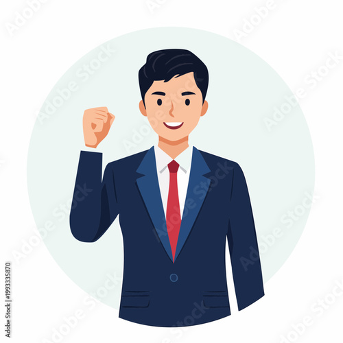 ガッツポーズをするビジネスマンのフラットイラスト
