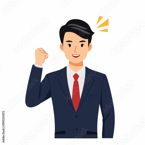ガッツポーズをするビジネスマンのフラットイラスト