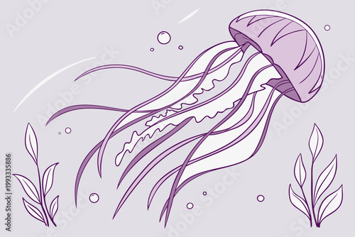 Hand Drawn Jellyfish Illustration Marine Life Ocean Creature Line Art Vector Design