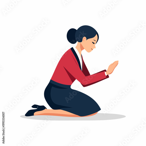 丁寧にお辞儀をするビジネスウーマンのフラットイラスト