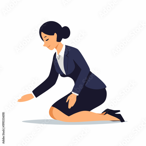 丁寧にお辞儀をするビジネスウーマンのフラットイラスト
