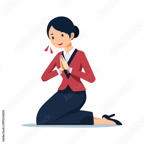 丁寧にお辞儀をするビジネスウーマンのフラットイラスト