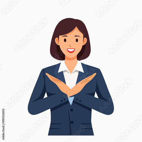 腕でバツ印を作るビジネスウーマンのフラットイラスト