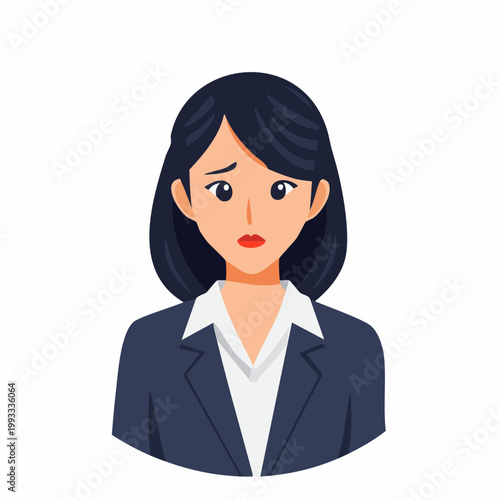 困った表情のビジネスウーマンのフラットイラスト