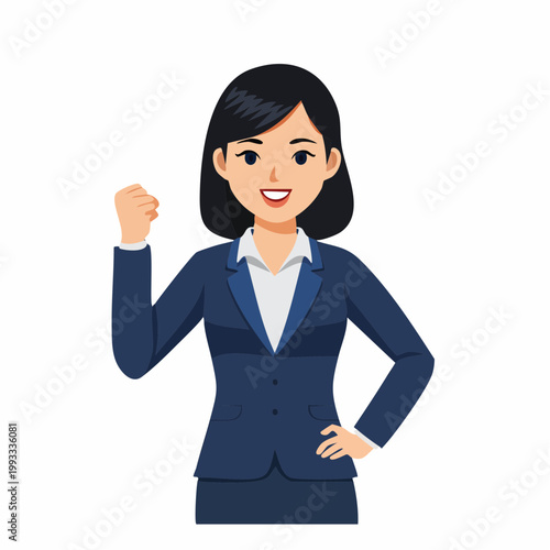 ガッツポーズをするビジネスウーマンのフラットイラスト
