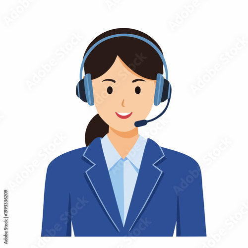 ヘッドセットをつけて丁寧にお辞儀をする女性オペレーターのフラットイラスト