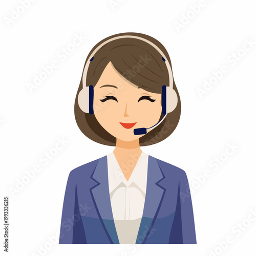 ヘッドセットをつけて丁寧にお辞儀をする女性オペレーターのフラットイラスト