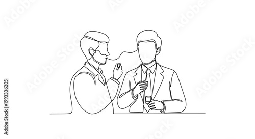 Two businessmen whispering secrets, sharing confidential information, business meeting, office gossip