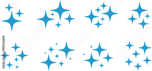 Multiple groups of bright light blue star shapes representing a clean and sparkling effect