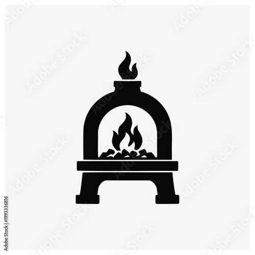 Simple silhouette illustration of a glowing fireplace or hearth icon