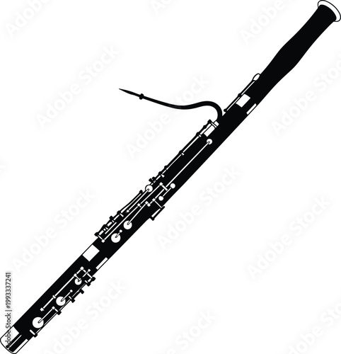 Obraz na plátně Black silhouette of a bassoon musical instrument on white background