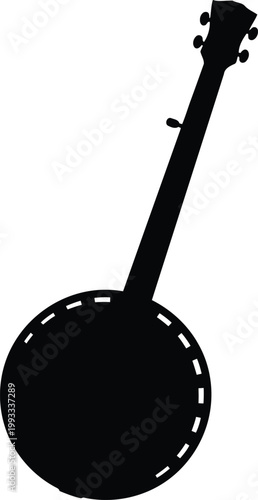 Black silhouette of a banjo on a white background musical instrument