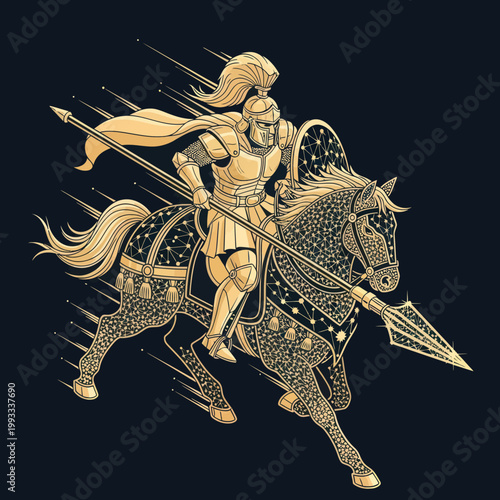 Medieval Knight Riding Horse with Spear.