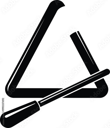 Black triangle musical instrument with beater percussion