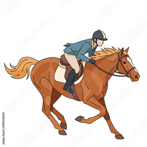 Jockey Riding Brown Horse in Action.