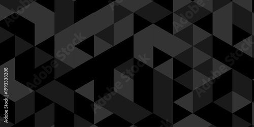 Seamless geometric pattern square shapes low polygon backdrop background. Abstract geometric wall tile and metal cube background triangle wallpaper. Black polygonal background.
