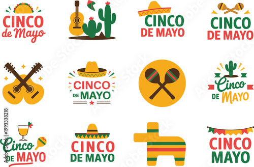 Colorful cinco de mayo celebration with sombreros and cacti