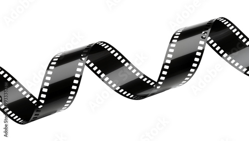 Fotografie Curled glossy black film strip with perforation details