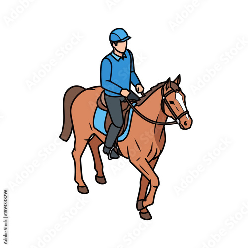 Jockey Riding a Brown Horse Illustration.
