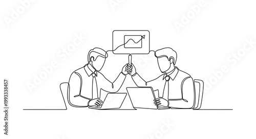 Businessmen arm wrestling over laptops with growth chart, teamwork and competition concept