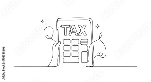 Tax Calculator Line Art: Hand Holding Device for Financial Calculation