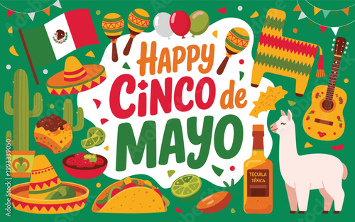 Vibrant cinco de mayo celebration with mexican symbols and colors