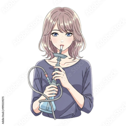 Woman holding hookah pipe with transparent background PNG