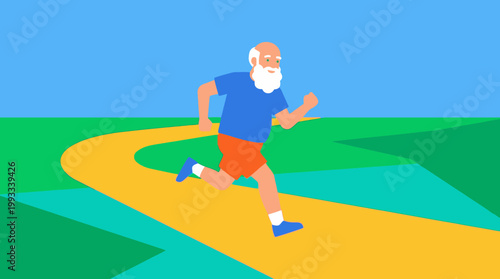 Senior man jogging on a path.