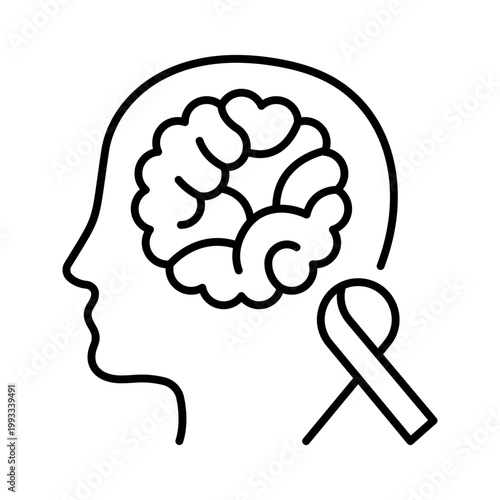 Brain tumor icon. Healthcare and oncology line symbol. Black and white.