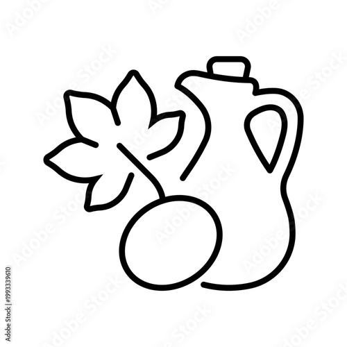 Chestnut oil icon. Food and edible oil line symbol. Black and white.