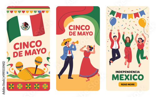 Colorful cinco de mayo and mexican independence day with characters