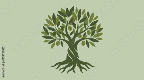 Olive tree logo with green leaves.