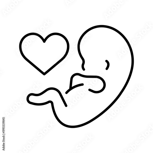 Fetus baby icon. Healthcare and prenatal care line symbol. Black and white.