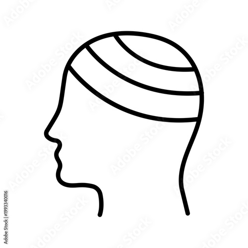 Head bandage icon. Healthcare and traumatology line symbol. Black and white.
