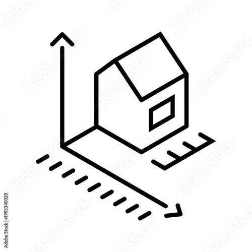 House measurement icon. Industry and building measurement line symbol. Black and white.