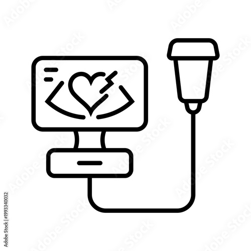 Heart ultrasound icon. Healthcare and echocardiography line symbol. Black and white.