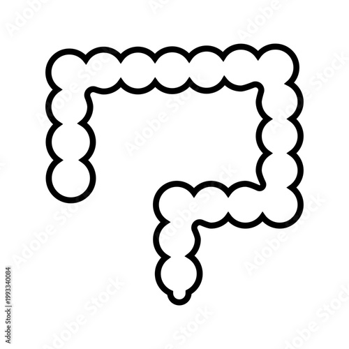 Large intestine icon. Healthcare and digestive system line symbol. Black and white.
