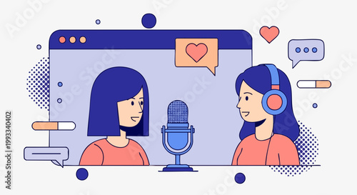 Professional Podcast Session with Two Women Using Microphone