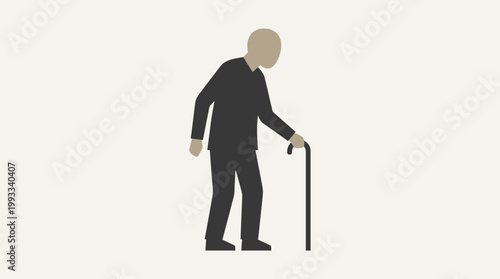 Elderly man with walking stick illustration.
