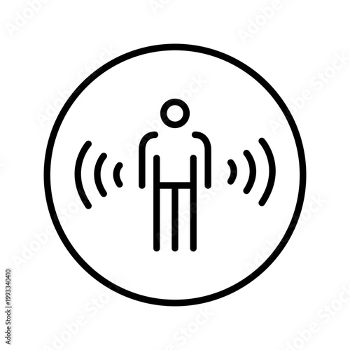 Pedestrian detection icon. Industry and driver assistance line symbol. Black and white.