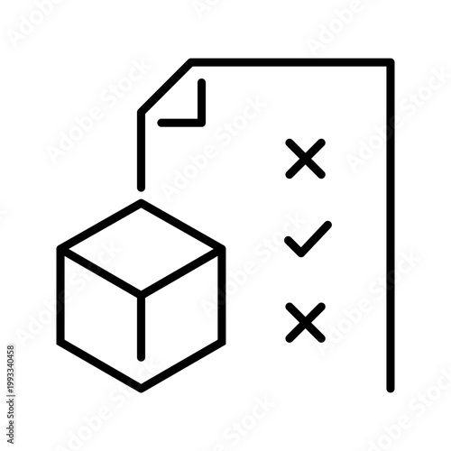 Product inspection icon. Industry and quality control line symbol. Black and white.